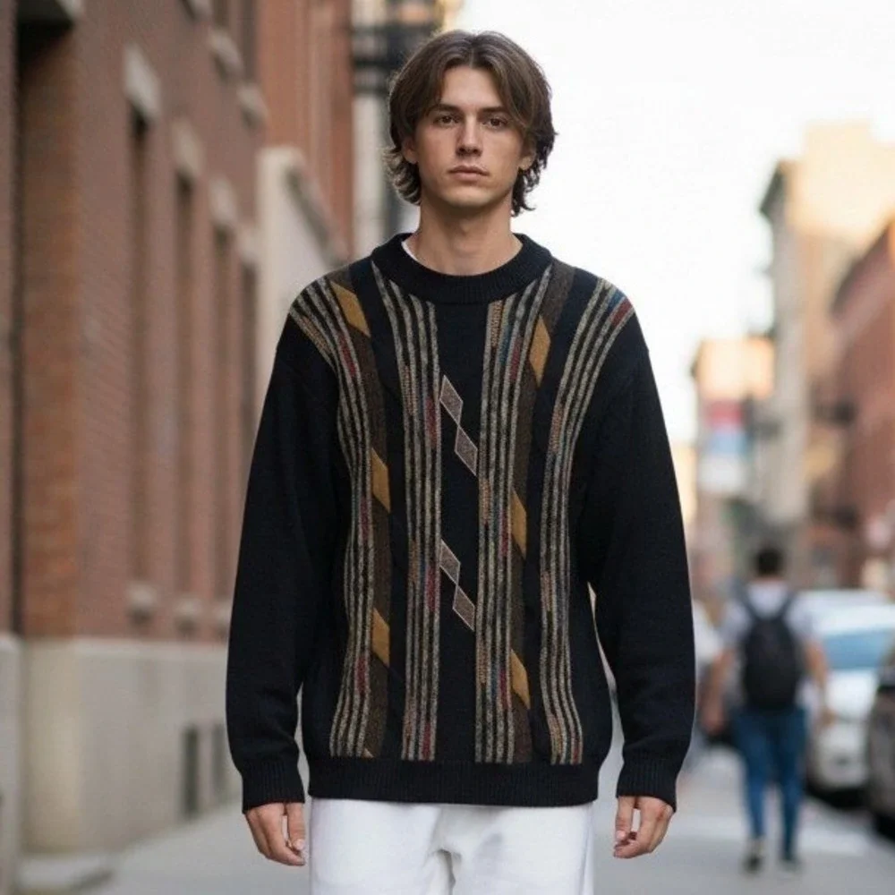Vintage Y2k Miko Wool 3D Geometric Menx size Large Streetwear Grandpa Sweater